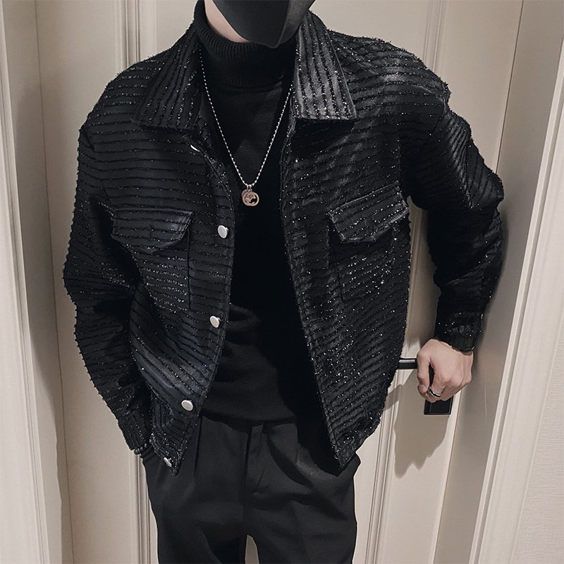 Winter Shinny Street Design Coat Casual Men Long Sleeve Loose fitting Jackets Casual Coat for Men