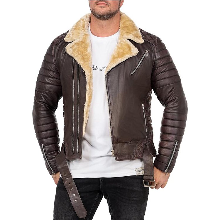 Winter faux leather Men's Casual Thickened Pilot Warm Outdoor fur plus size PU leather coat men's jacket