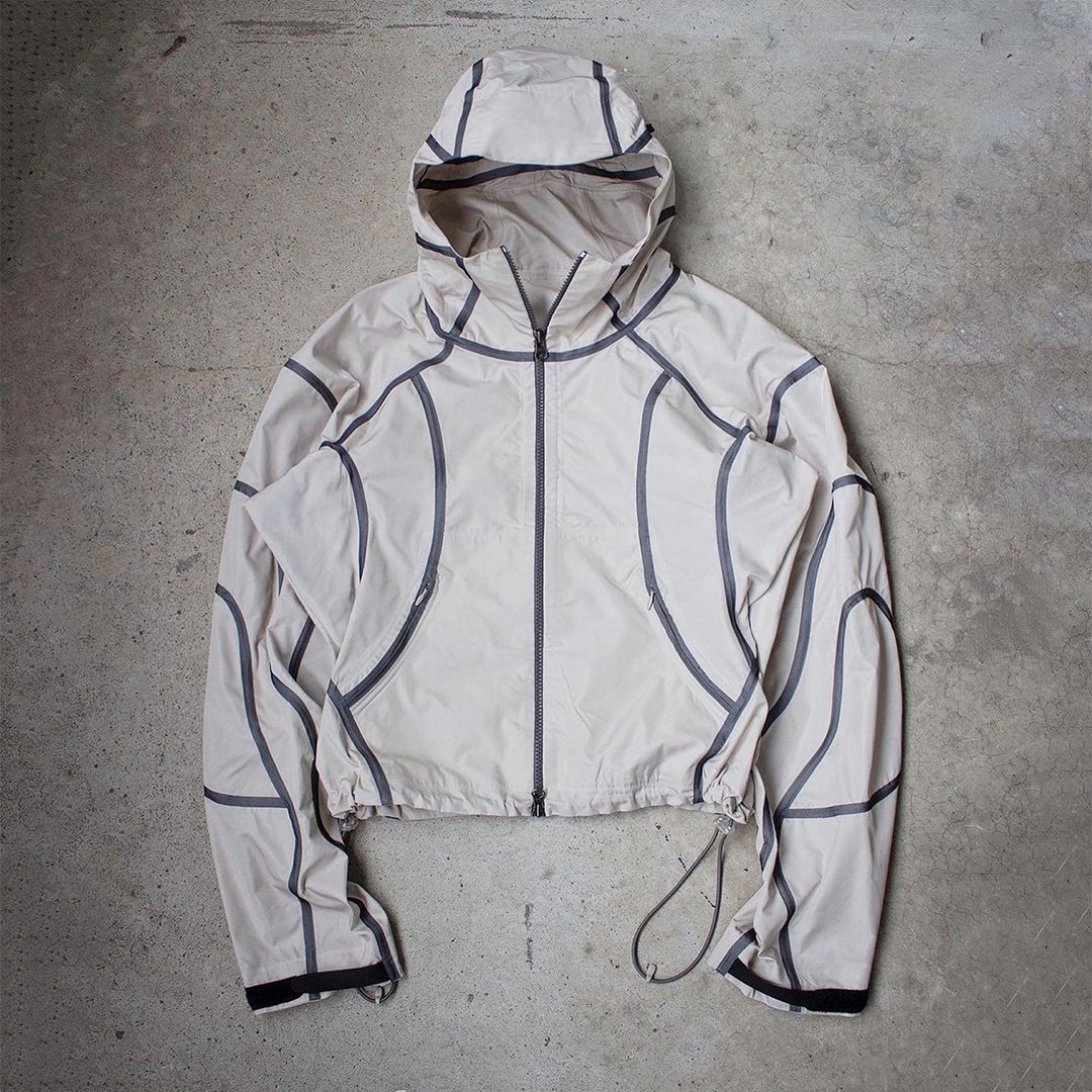 New Design Custom Water-proof Nylon Windbreaker Jacket with Stripes and Adjustable Hem Hidden Zipper Side Pockets
