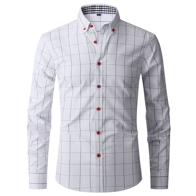 Wholesale Custom Logo High Quality collar patchwork long Sleeve slim fit Business Checkerboard Pattern casual formal men's shirt