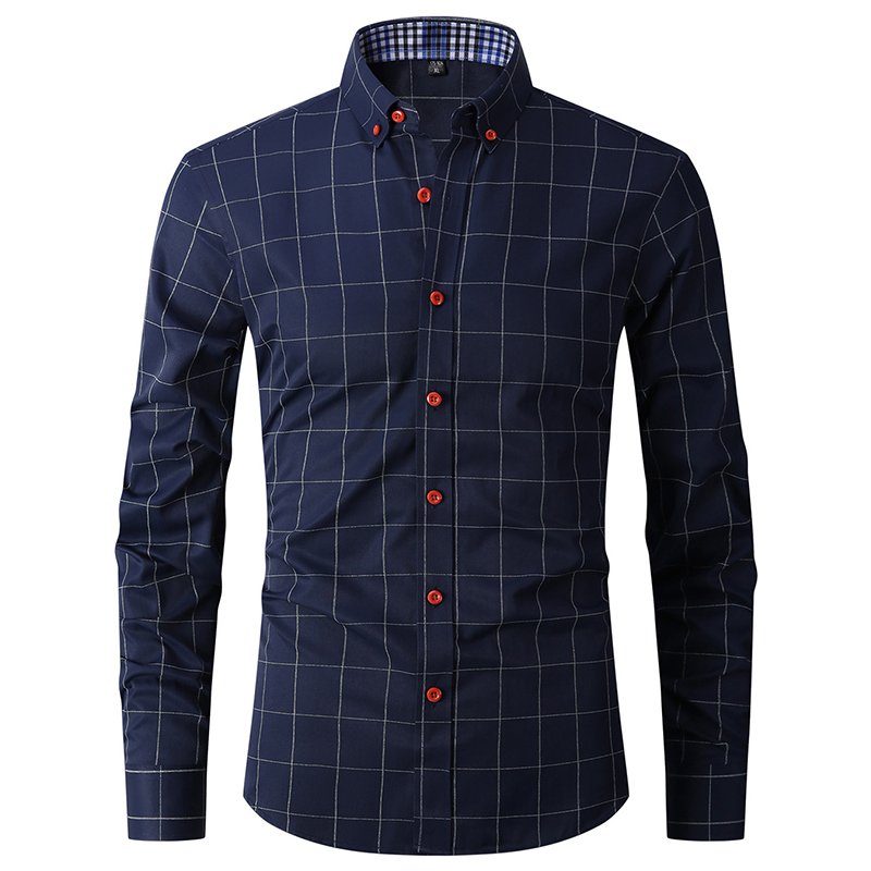 Wholesale Custom Logo High Quality collar patchwork long Sleeve slim fit Business Checkerboard Pattern casual formal men's shirt