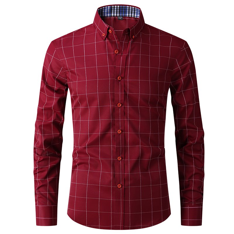 Wholesale Custom Logo High Quality collar patchwork long Sleeve slim fit Business Checkerboard Pattern casual formal men's shirt