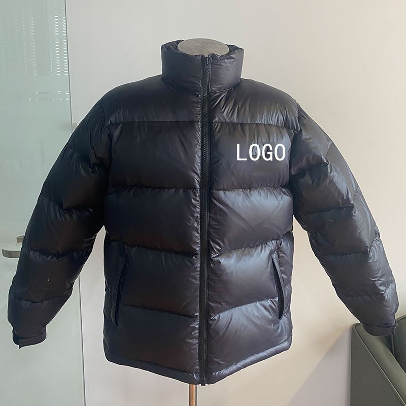Custom Winter Bubble mens puffer jacket embroidery filling high quality plus size down jackets for men shine coat