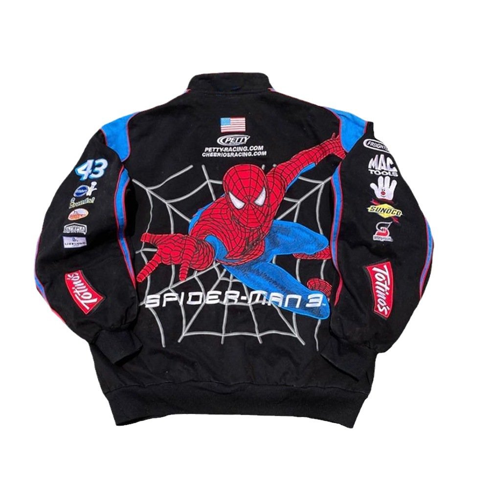 Wholesale oem 100%cotton motorcycle jacket custom embroidery logo patch all over vintage nascar race Spider men jacket