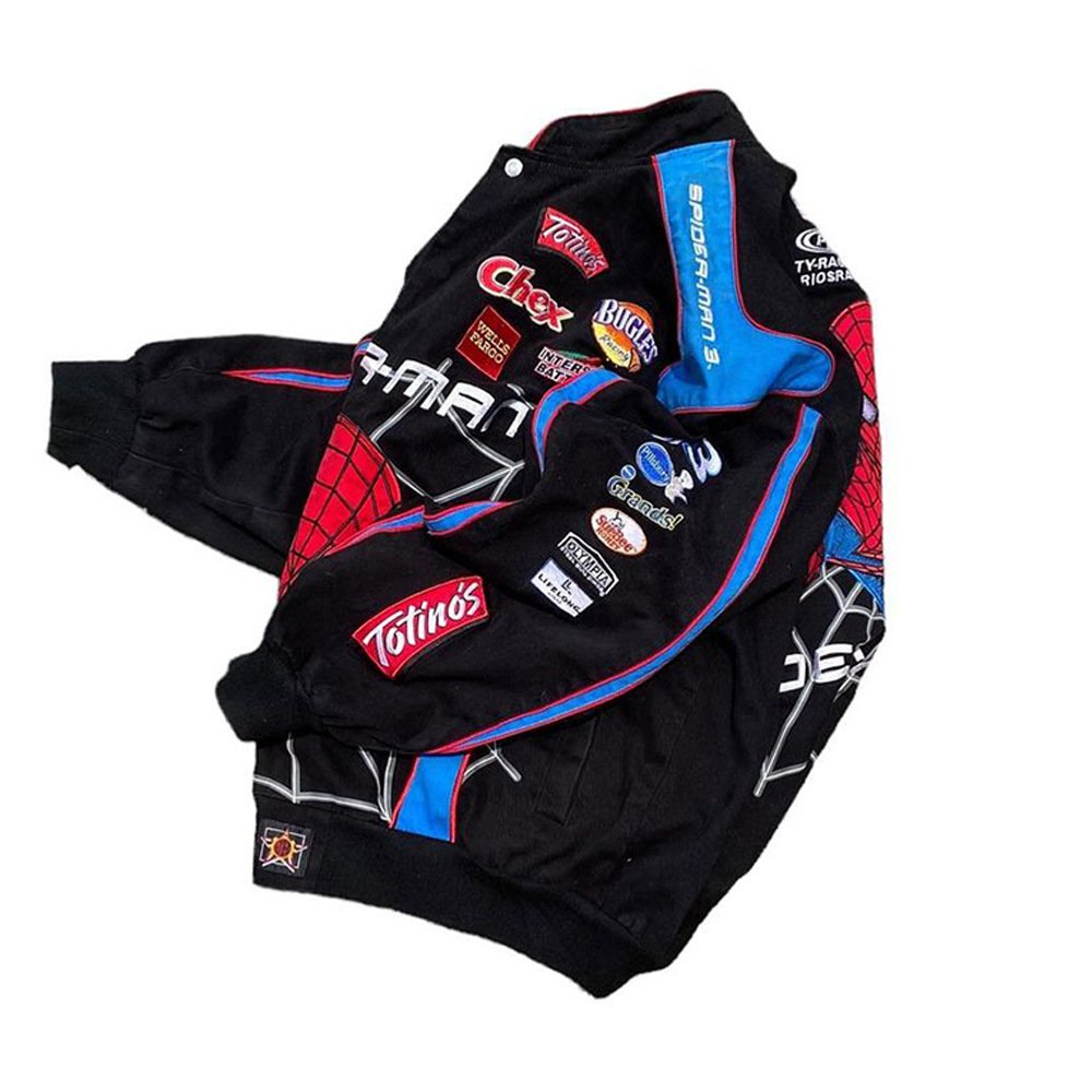 Wholesale oem 100%cotton motorcycle jacket custom embroidery logo patch all over vintage nascar race Spider men jacket
