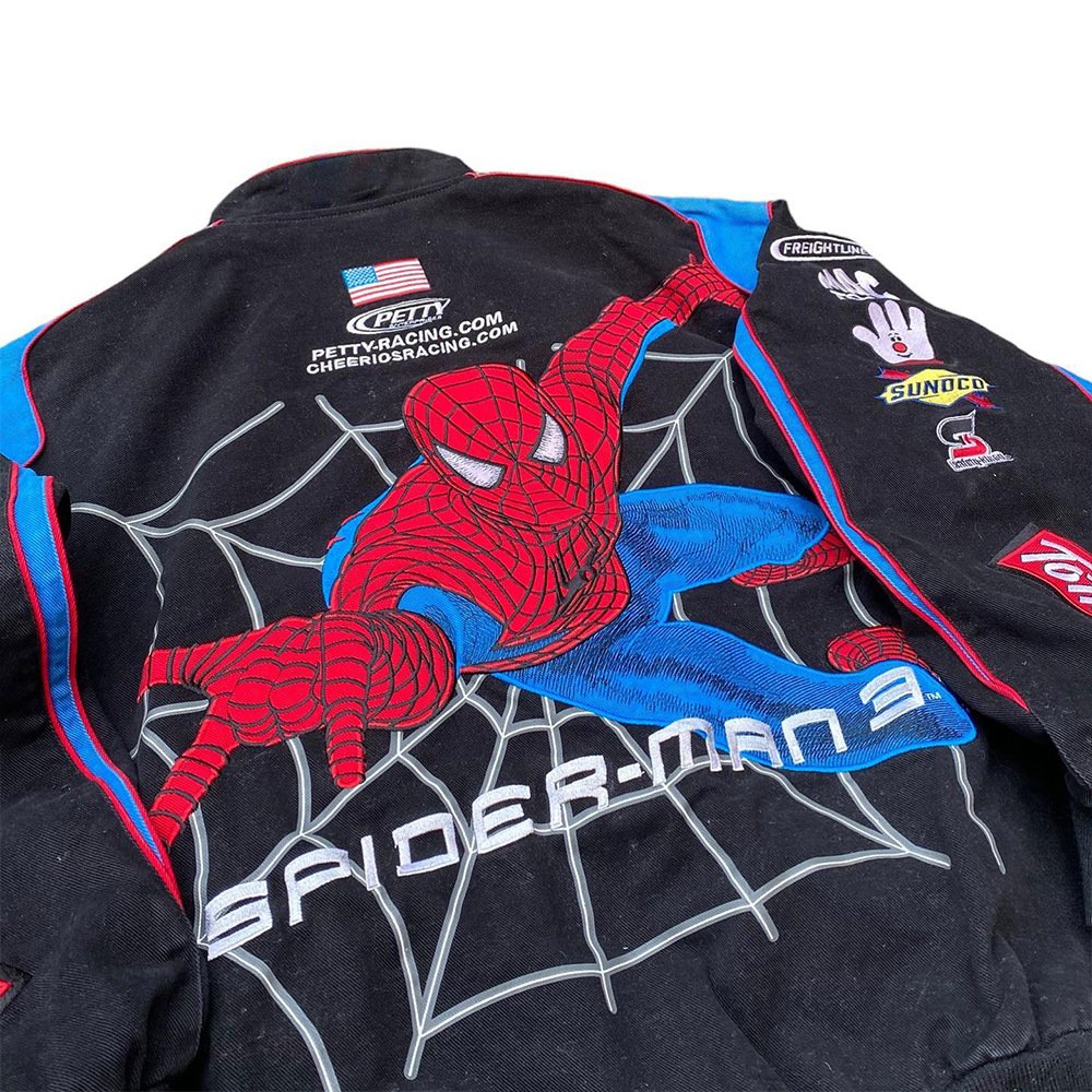Wholesale oem 100%cotton motorcycle jacket custom embroidery logo patch all over vintage nascar race Spider men jacket