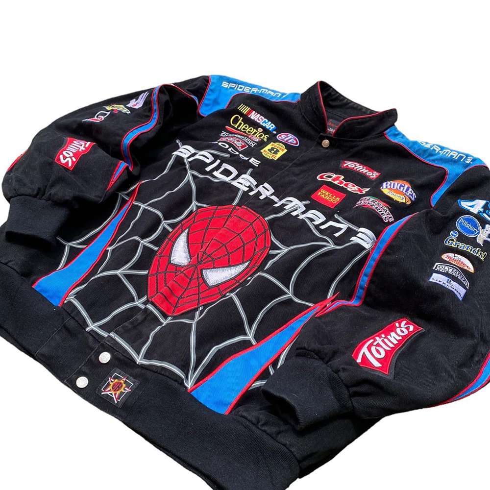 Wholesale oem 100%cotton motorcycle jacket custom embroidery logo patch all over vintage nascar race Spider men jacket