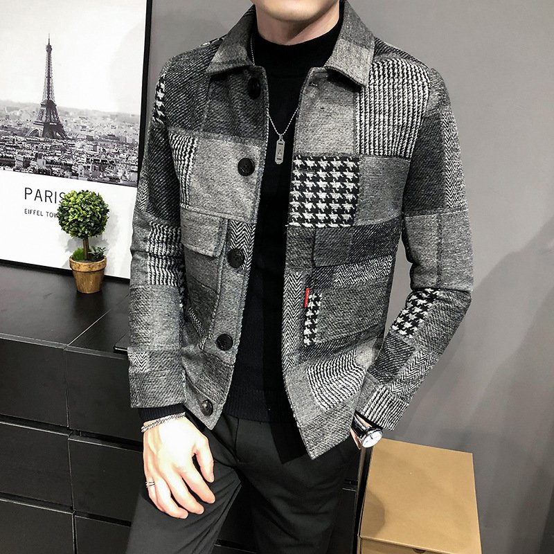 Factory Wholesale Autumn And Winter New Plaid Woolen Jacket Korean Fashion Slim Casual Men'S Jacket