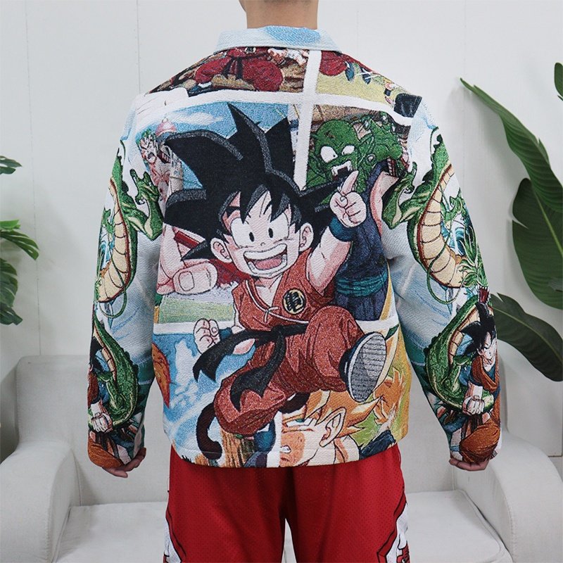 Custom Dragon z Ball Zipper Bomber Jacket with Turn-Down Collar and Hip Hop Style Low MOQ custom
