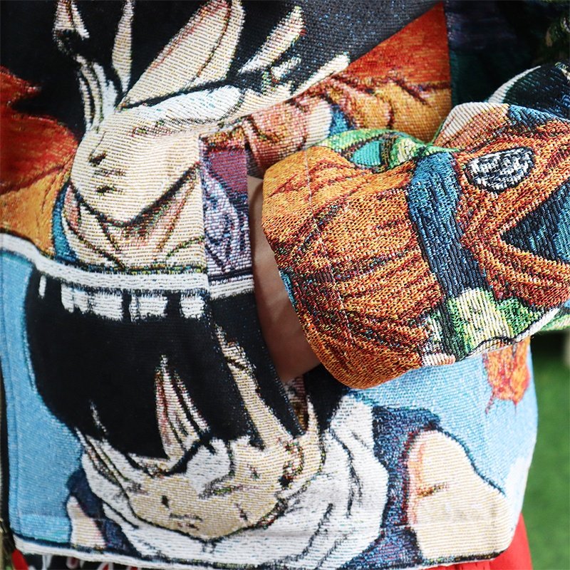 Custom Dragon z Ball Zipper Bomber Jacket with Turn-Down Collar and Hip Hop Style Low MOQ custom