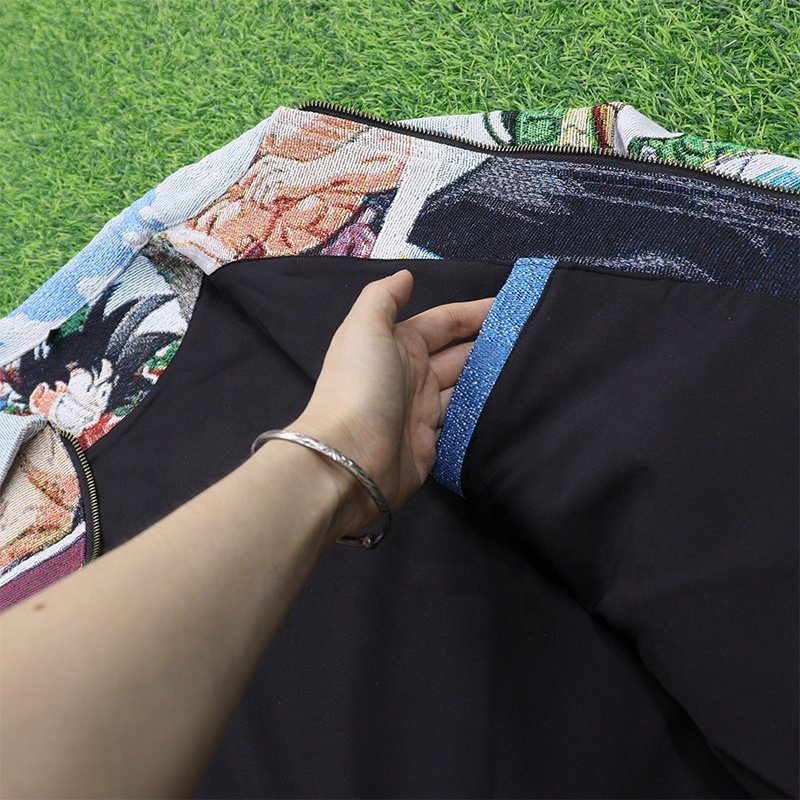 Custom Dragon z Ball Zipper Bomber Jacket with Turn-Down Collar and Hip Hop Style Low MOQ custom