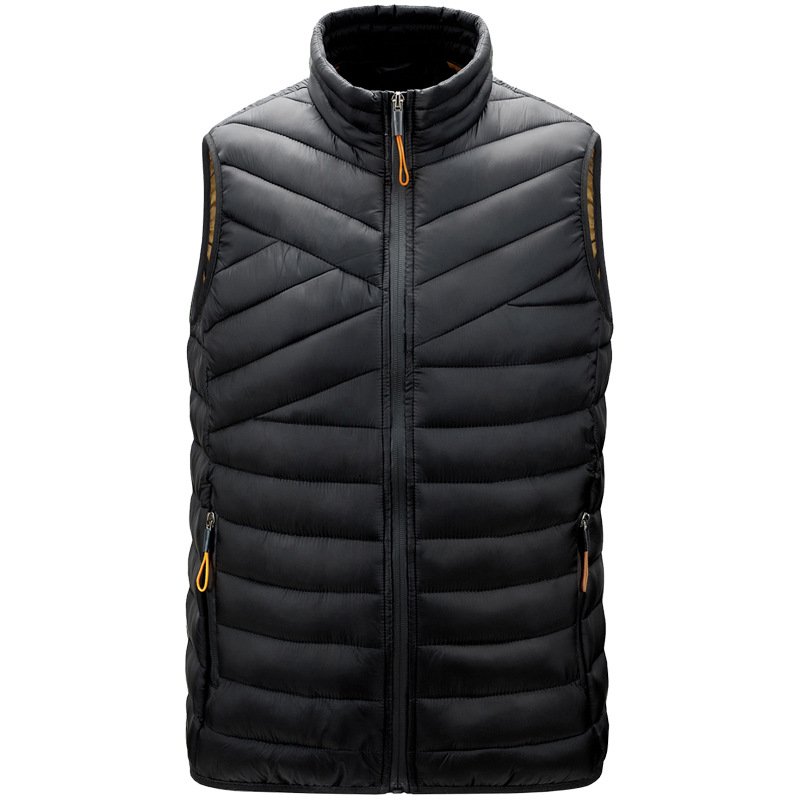 Outdoor Winter Lightweight Puffer Zip-Up Sleeveless Pocket Nylon Padded Jacket Stand Collar Men's Vest