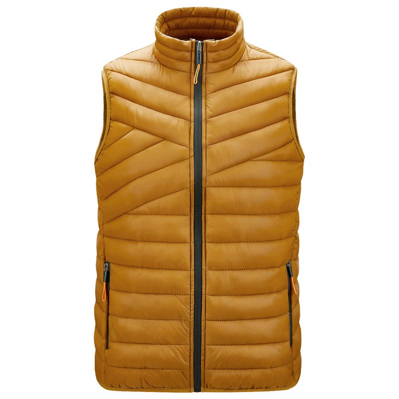 Outdoor Winter Lightweight Puffer Zip-Up Sleeveless Pocket Nylon Padded Jacket Stand Collar Men's Vest