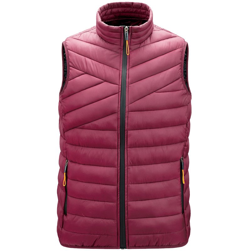 Outdoor Winter Lightweight Puffer Zip-Up Sleeveless Pocket Nylon Padded Jacket Stand Collar Men's Vest