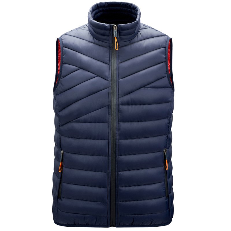 Outdoor Winter Lightweight Puffer Zip-Up Sleeveless Pocket Nylon Padded Jacket Stand Collar Men's Vest