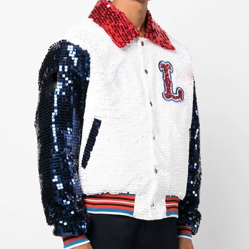 OEM Custom Plus Size Embroidered Patches men's clothing Sequin Jacket Baseball Winter Jacket Men's School Uniform Jackets