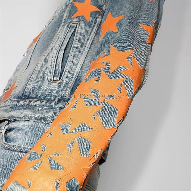OEM custom turtleneck new style high quality blue long sleeve embroidered denim jacket for men