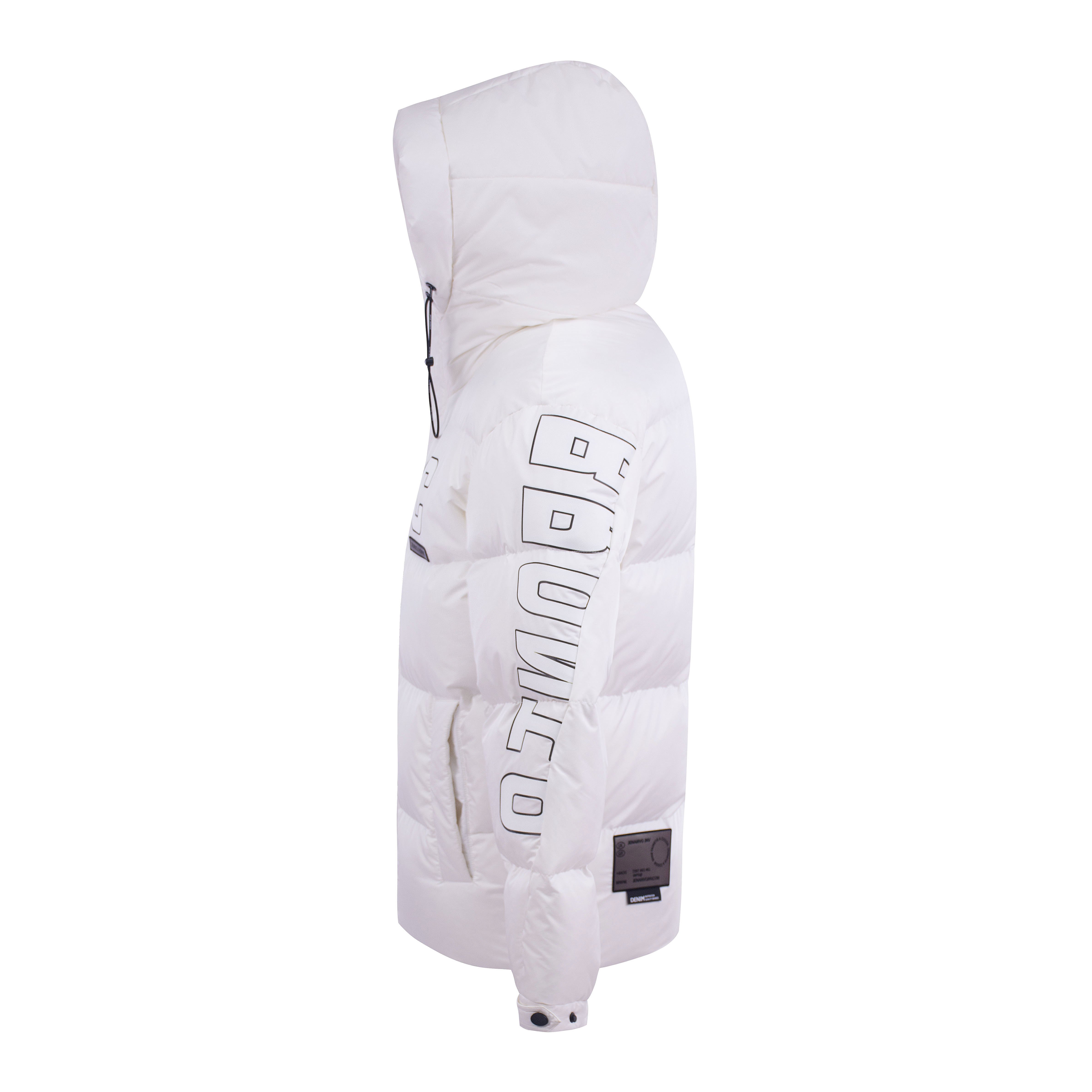 Trendy Men's Winter Puffer Jacket Windproof Stand Collar Hood Solid Colour Custom Zipper Print Canvas Fabric Outdoor Use Logo