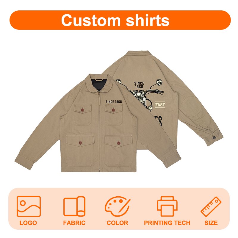 New Wholesale Men's Jackets Workwear Jackets Fashionable Loose Cotton Printed Casual Lapel Jackets