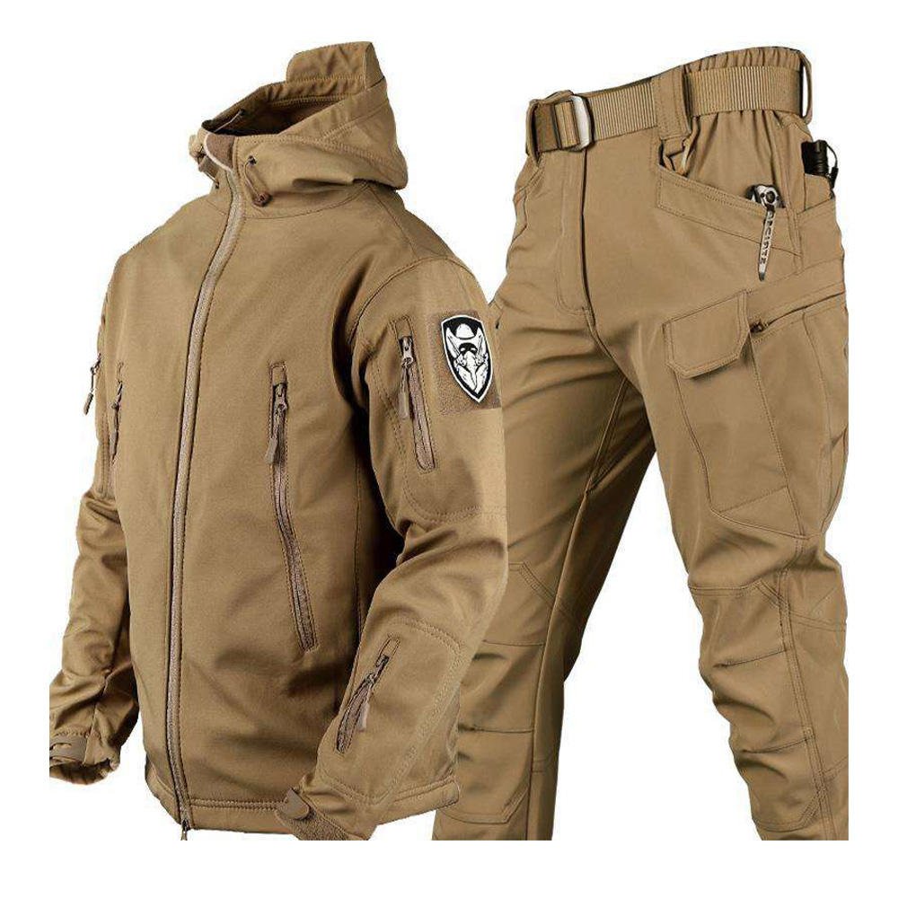 Tactical Combat men's jacket set sharkskin soft winter fleece warm Soft Large Size Rushsuit Suit