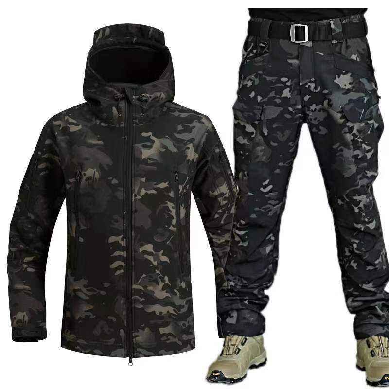 Tactical Combat men's jacket set sharkskin soft winter fleece warm Soft Large Size Rushsuit Suit