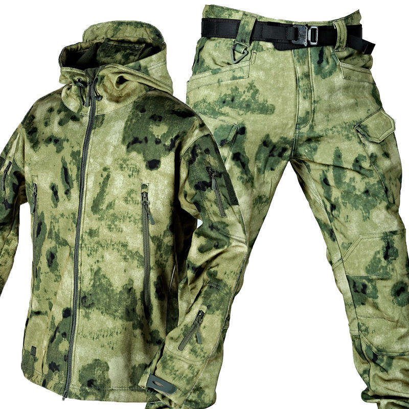 Tactical Combat men's jacket set sharkskin soft winter fleece warm Soft Large Size Rushsuit Suit