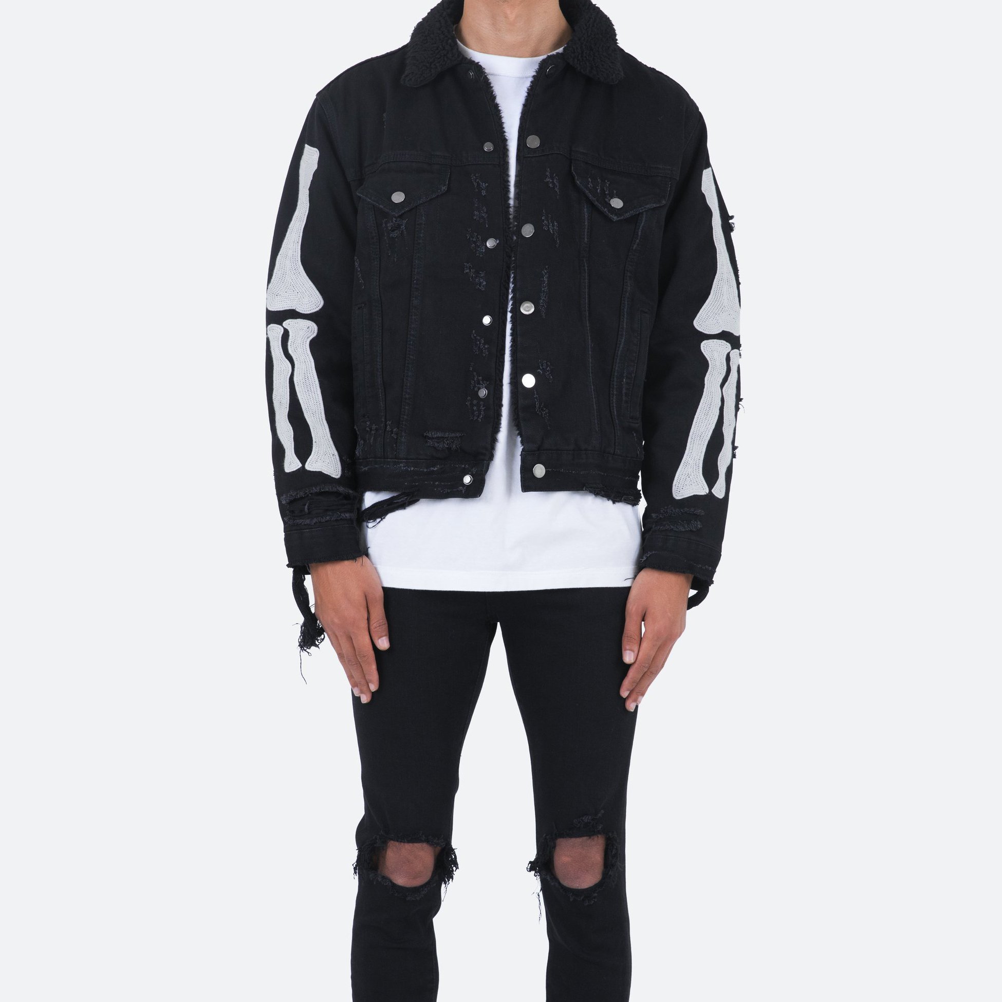 DiZNEW High Quality Black Denim Winter Coats And Jackets Men Bone Embroidered Oversized Men's Coats Fashion Tailored Jacket