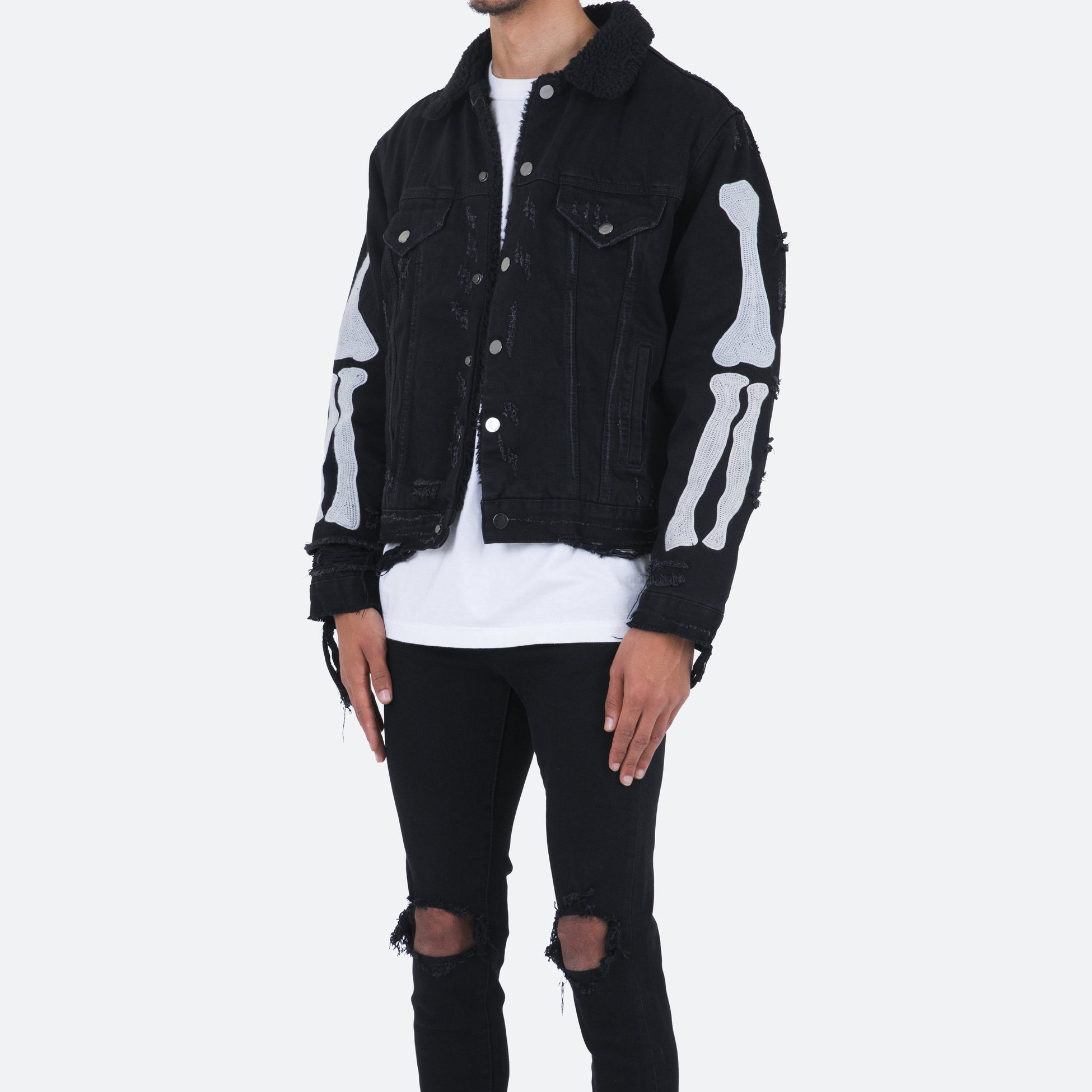 DiZNEW High Quality Black Denim Winter Coats And Jackets Men Bone Embroidered Oversized Men's Coats Fashion Tailored Jacket