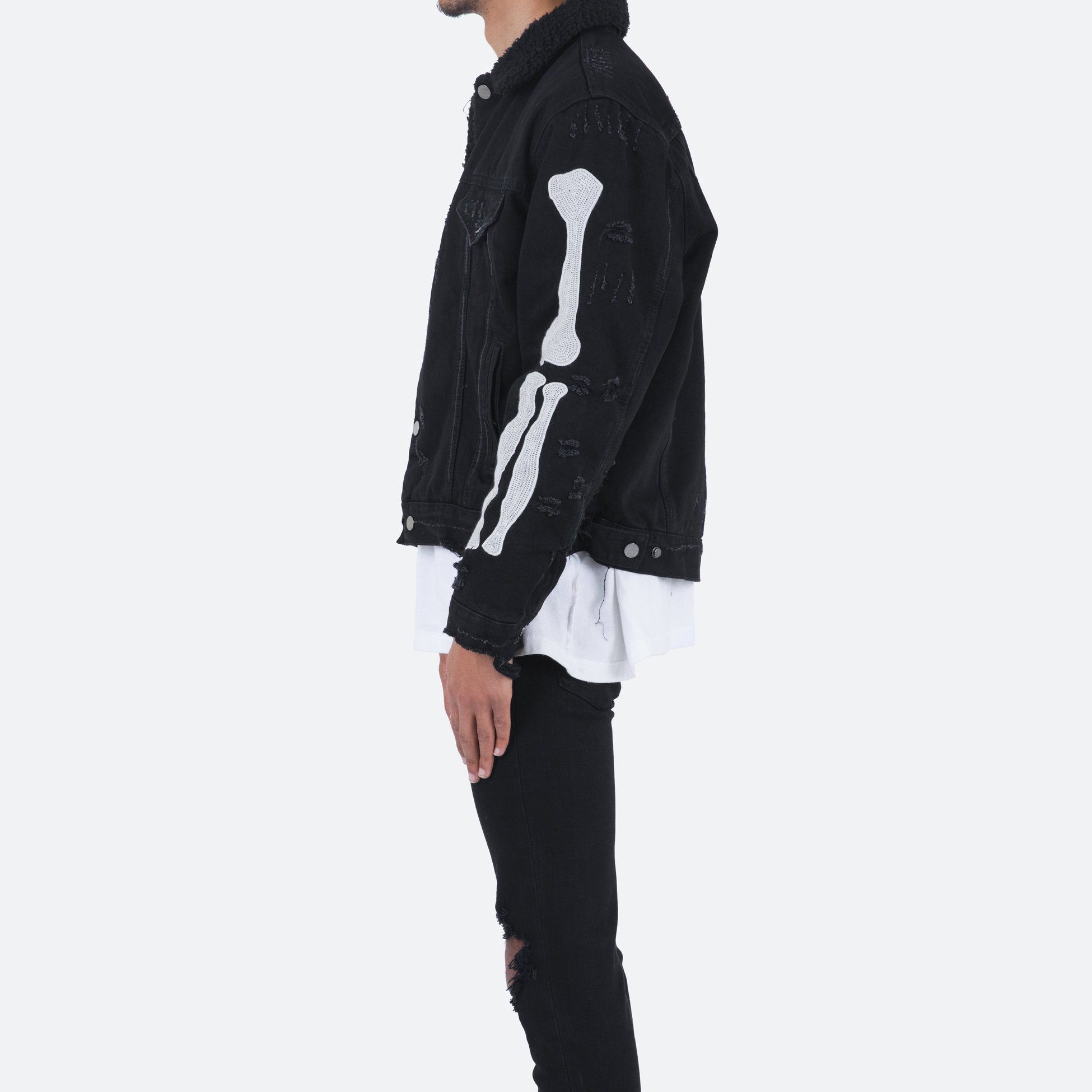 DiZNEW High Quality Black Denim Winter Coats And Jackets Men Bone Embroidered Oversized Men's Coats Fashion Tailored Jacket