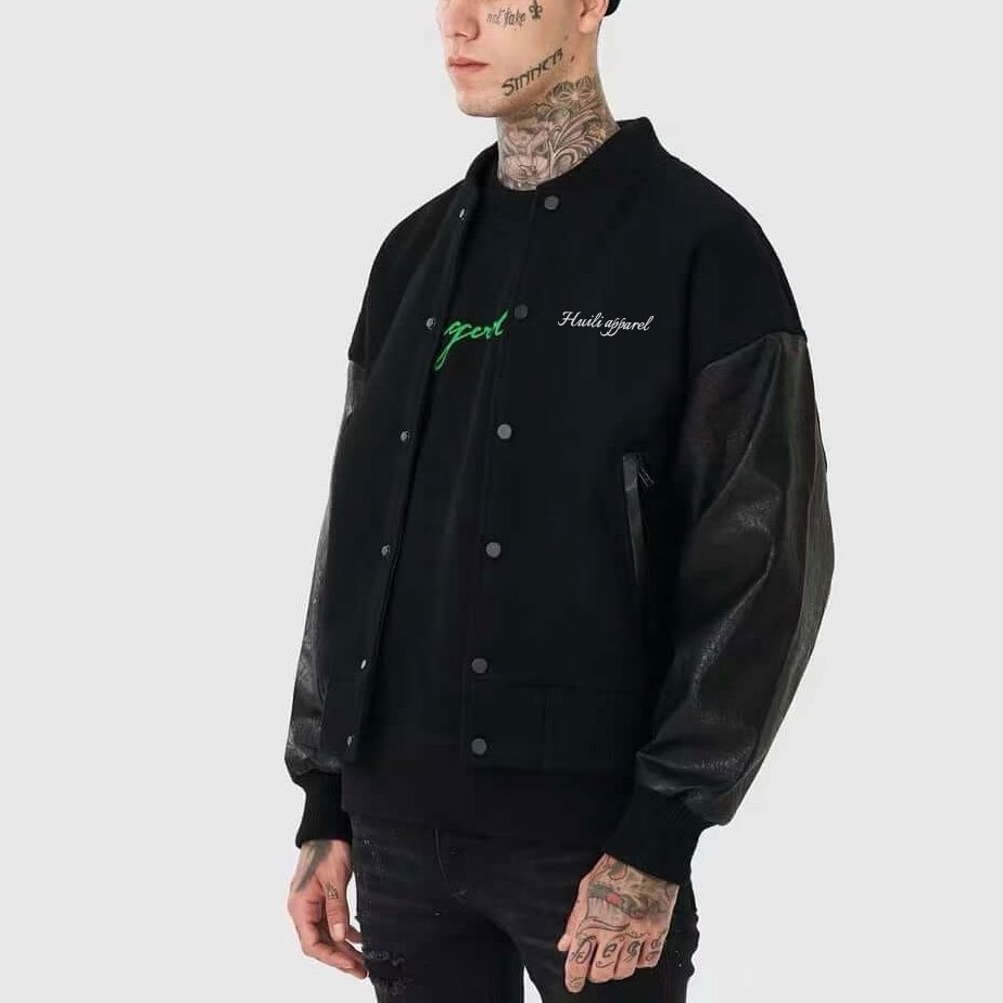 Huili manufacturer wholesale high quality wholesale blank varsity jackets custom varsity vintage leather sleeve letterman jacket