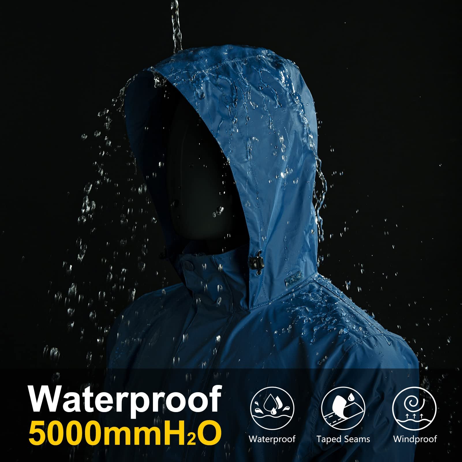 WaterproofJacket Men's Lightweight Waterproof Rain Shell Jacket Raincoat with Hood for Golf Cycling Windbreaker