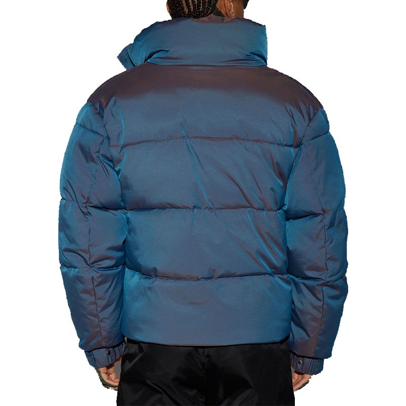 Wholesale Embroidery Logo Padded Jackets Shiny Fabric Zipper Fly Goose Down Puffer Jackets For Men