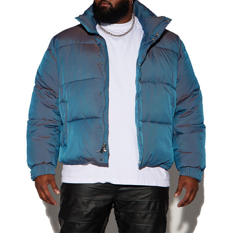 Wholesale Embroidery Logo Padded Jackets Shiny Fabric Zipper Fly Goose Down Puffer Jackets For Men