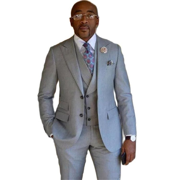 3 Piece Business Suits Men Gray Men's Formal Wear Party Suits for Weddings Office Classic Style Men Suits (Jacket+Vest+Pants)