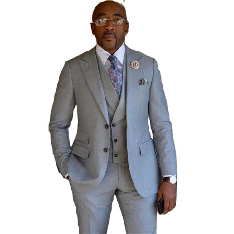 3 Piece Business Suits Men Gray Men's Formal Wear Party Suits for Weddings Office Classic Style Men Suits (Jacket+Vest+Pants)