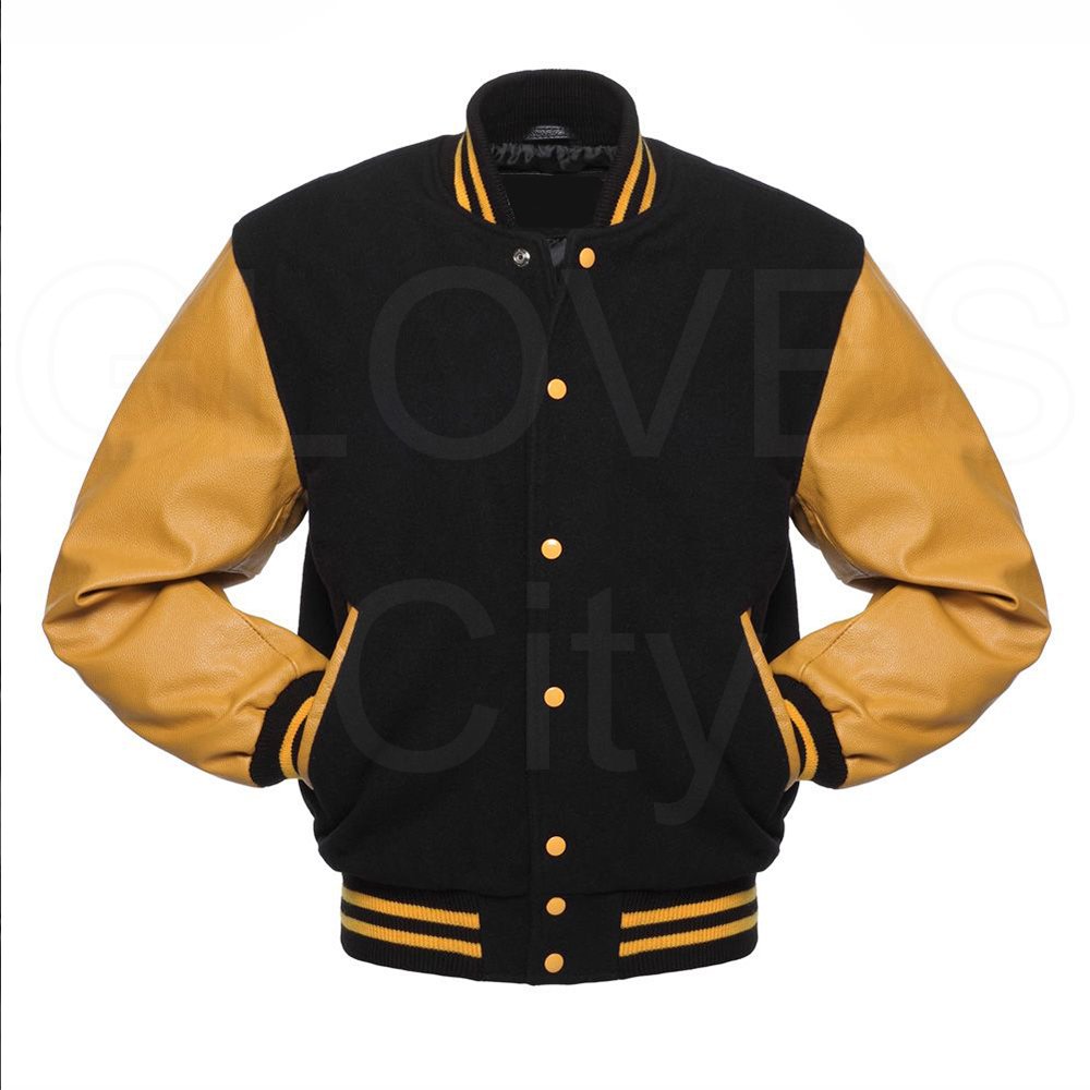 Leatherly Black and Yellow Letterman Varsity Jacket Men men's clothing OEM customized Varsity Jacket