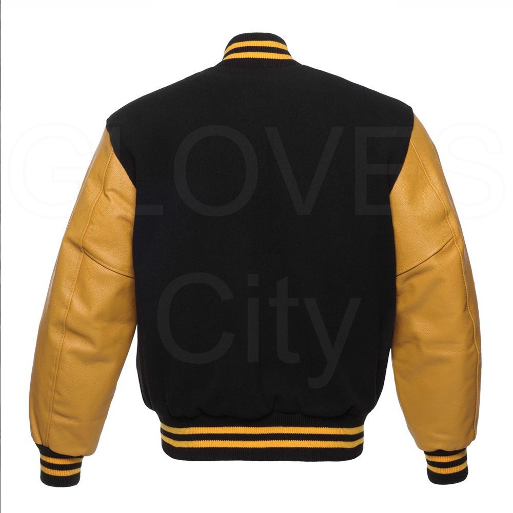 Leatherly Black and Yellow Letterman Varsity Jacket Men men's clothing OEM customized Varsity Jacket