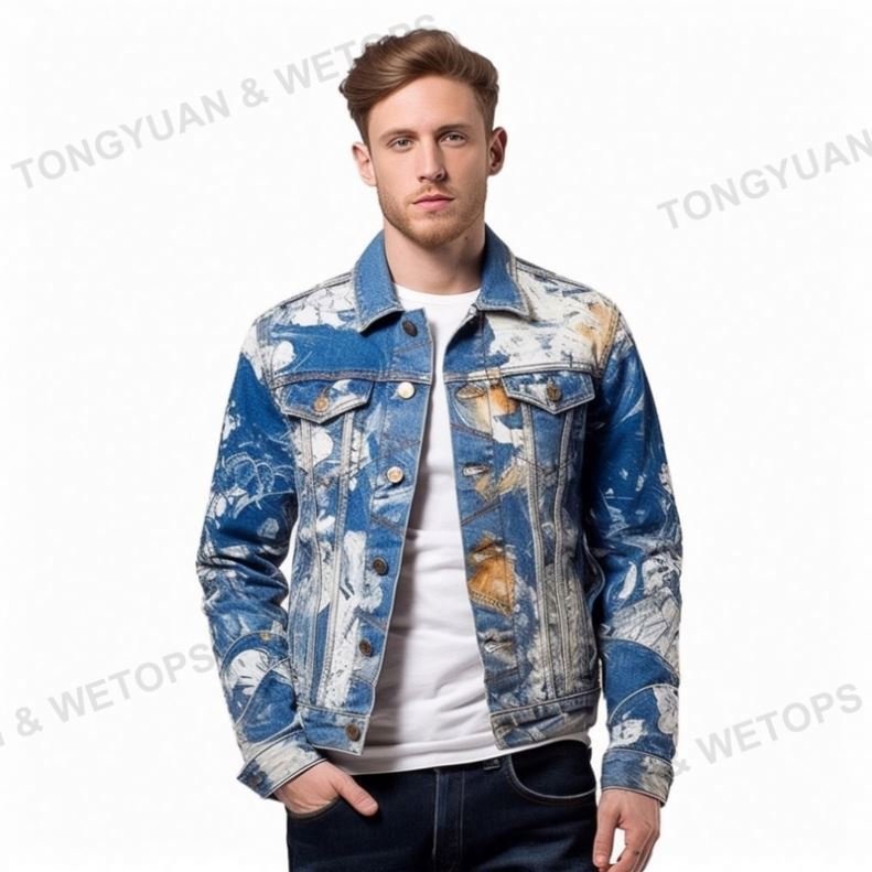 Custom Apparel Plus Size Digital Print Jeans Jacket 100%Cotton Long Sleeve Men's Clothing Custom Denim Jacket