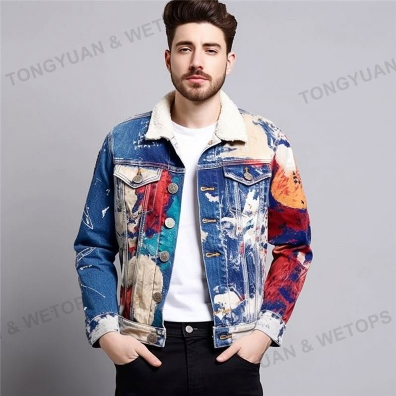 Custom Apparel Plus Size Digital Print Jeans Jacket 100%Cotton Long Sleeve Men's Clothing Custom Denim Jacket