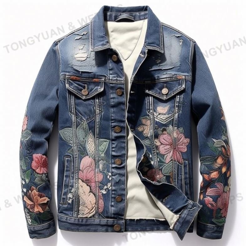 Custom Apparel Plus Size Digital Print Jeans Jacket 100%Cotton Long Sleeve Men's Clothing Custom Denim Jacket