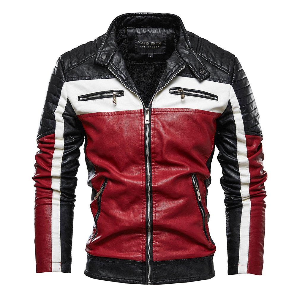 Autumn Winter Men's Leather Clothes New European American Styled Motorcycle Jackets with Zipper Closure Colored PU Leather Men