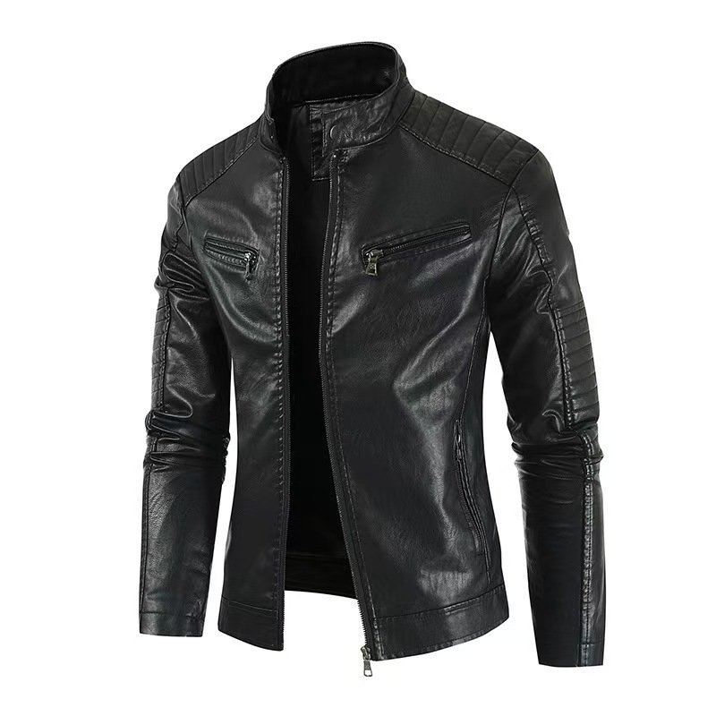 New vintage black men's jacket spring and autumn casual PU zipper jacket coat