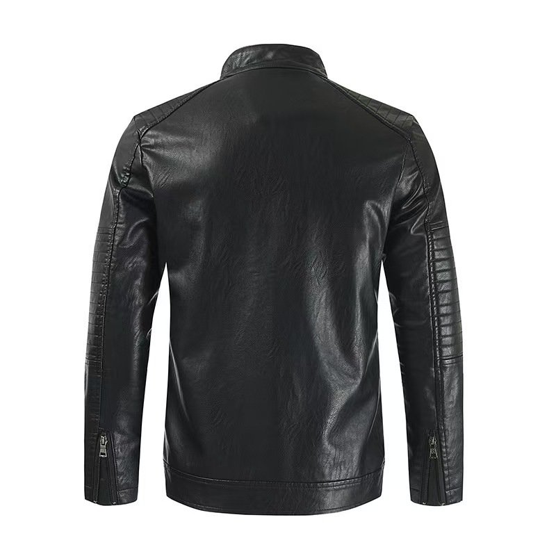New vintage black men's jacket spring and autumn casual PU zipper jacket coat