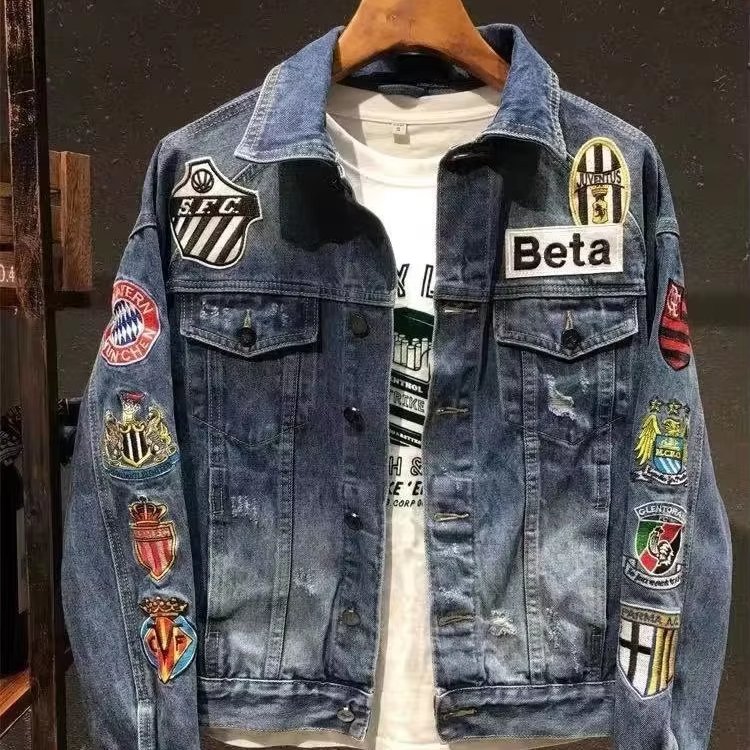 NZ023 custom high quality fashion fall casual vintage ripped blue man men's jackets denim mens jean jacket