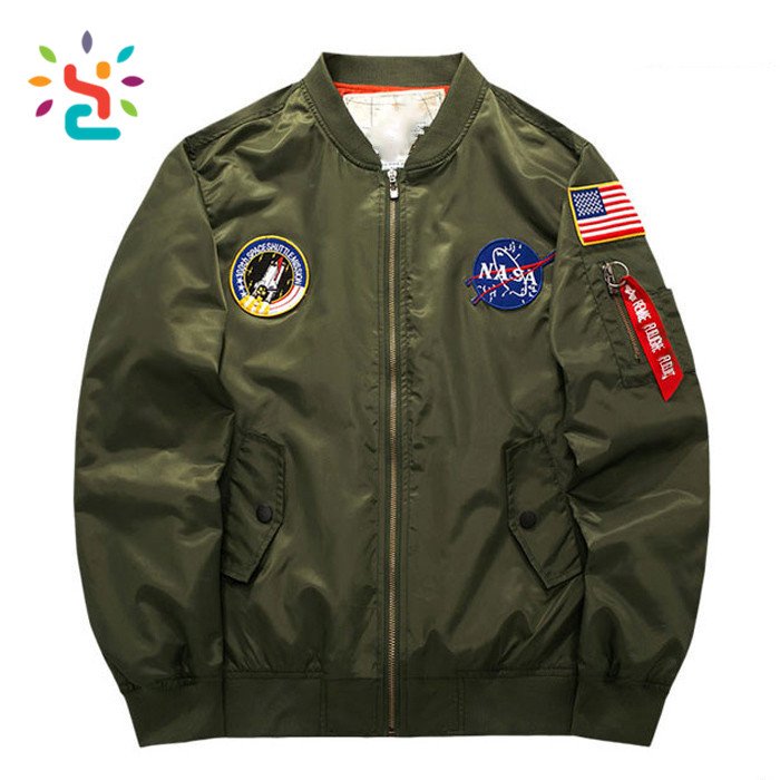 Custom Winter Astronaut Bomber Jacket Men High Quality Hip Hop black Sportswear Male Jacket Flag Print Men's NASA