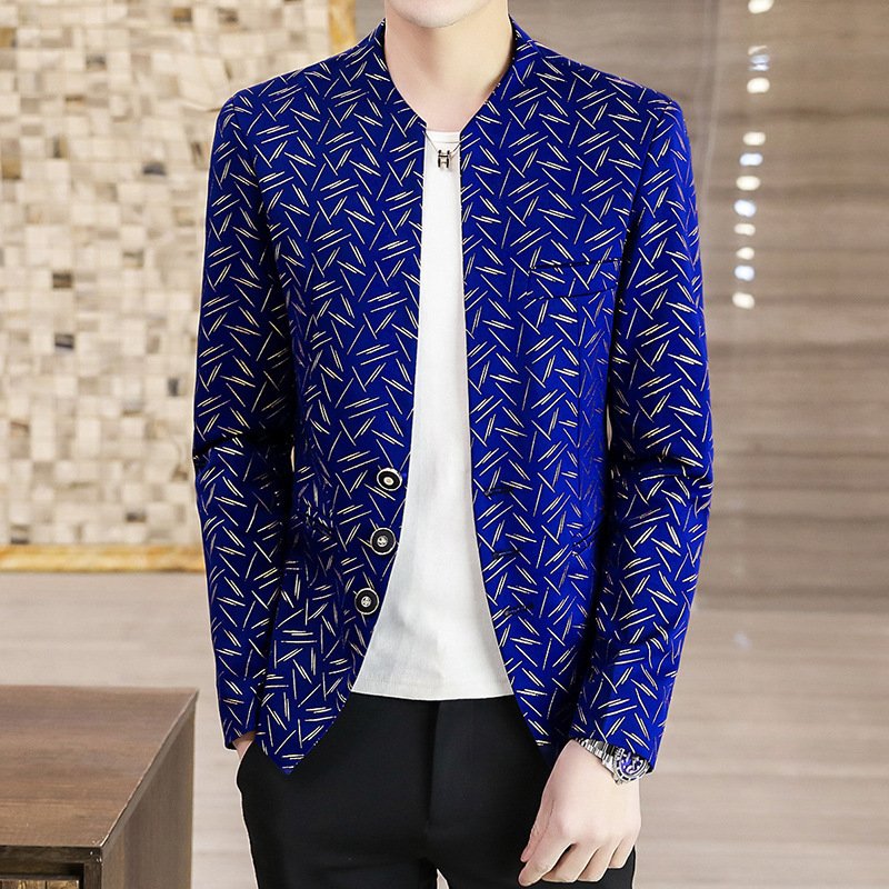 New men's stand collar small suit casual fashion personality spirit guy slim thin coat spring and autumn models
