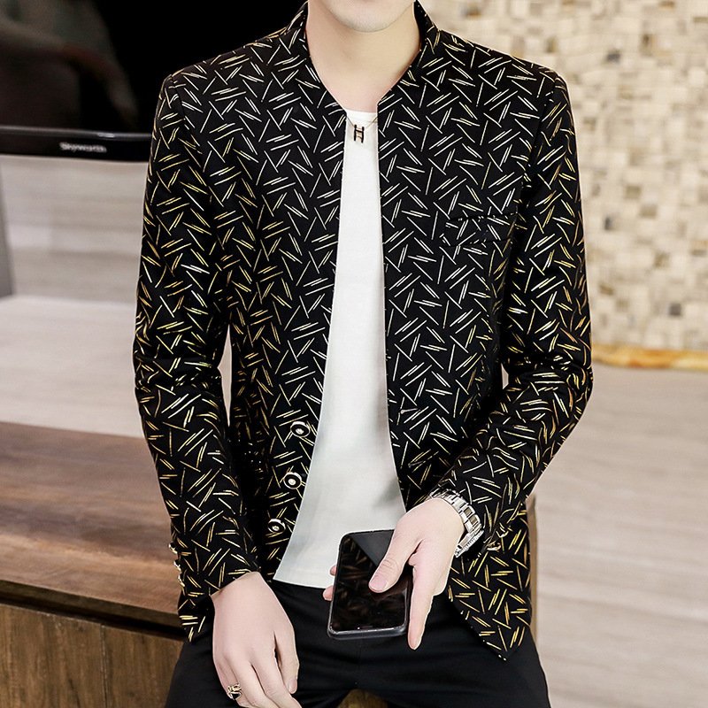 New men's stand collar small suit casual fashion personality spirit guy slim thin coat spring and autumn models