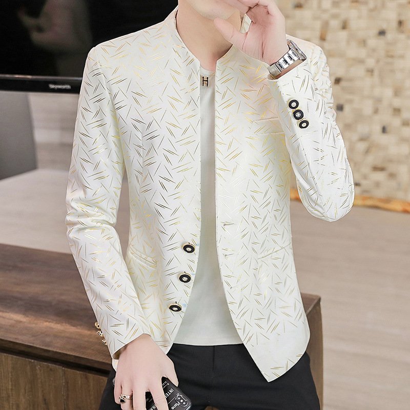 New men's stand collar small suit casual fashion personality spirit guy slim thin coat spring and autumn models