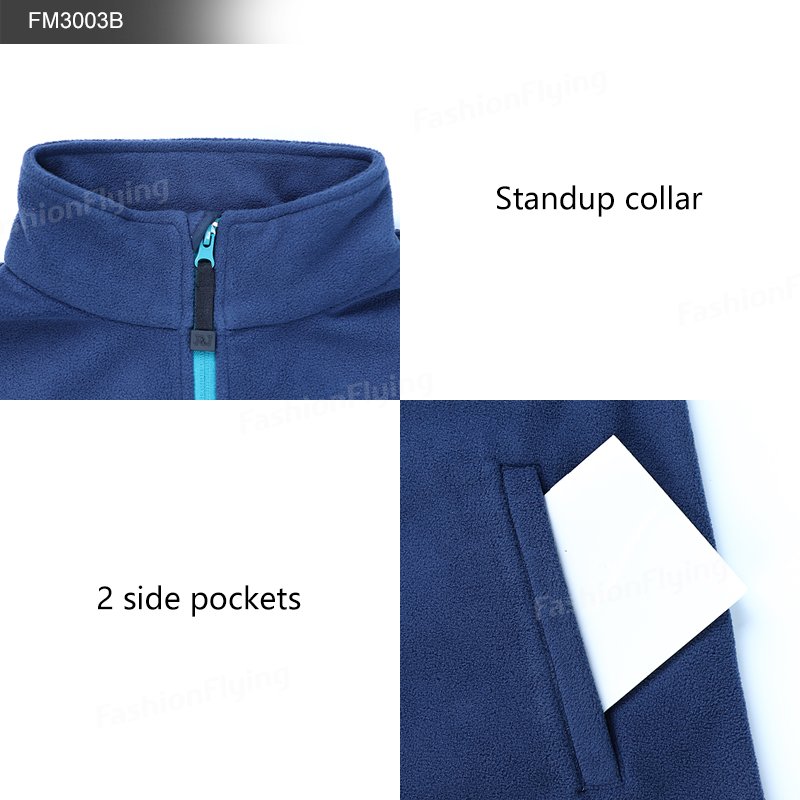 High Quality Custom Polar Fleece Men's Jacket Stand Collar Zipper Closure Windproof Knitted Polyester Fabric Pocket Pattern