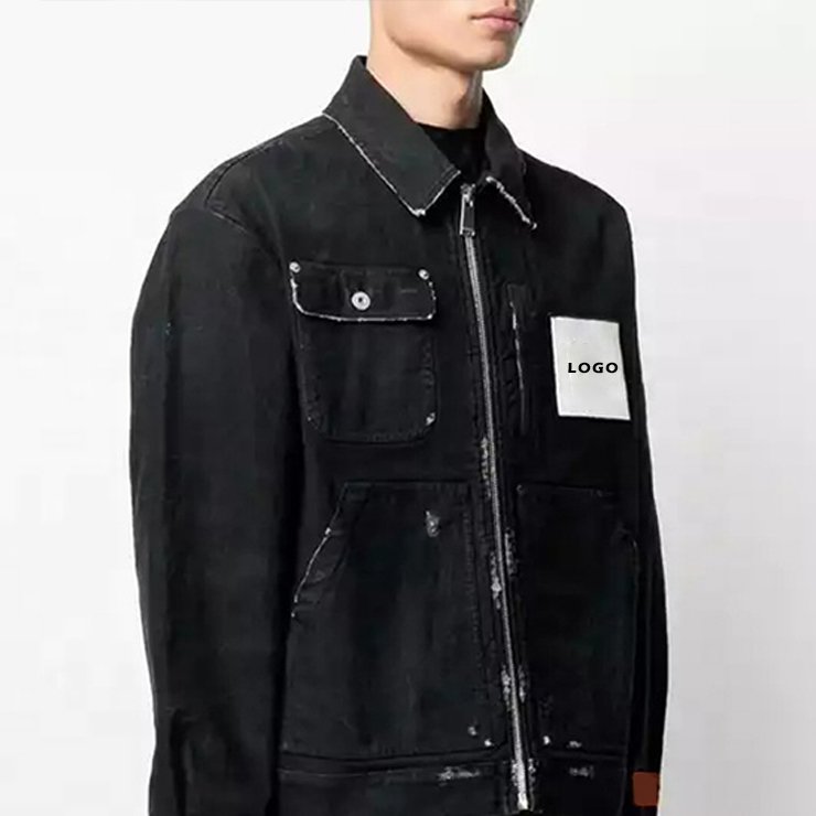 Custom Design OEM High Quality Vintage Washed 100% Cotton Label Embroidery Men Zip Up Mens Denim Jacket